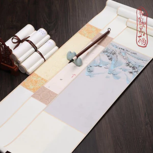 BIÊU BO LỤA THIÊN LÝ GIANG SƠN ĐỒ SIZE MINI 14X68CM IN THỦY MẶC THƯ PHÁP