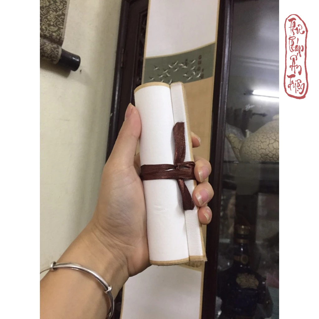 Biểu bo lụa nền tranh bạch hạc giả cổ viết thư pháp
