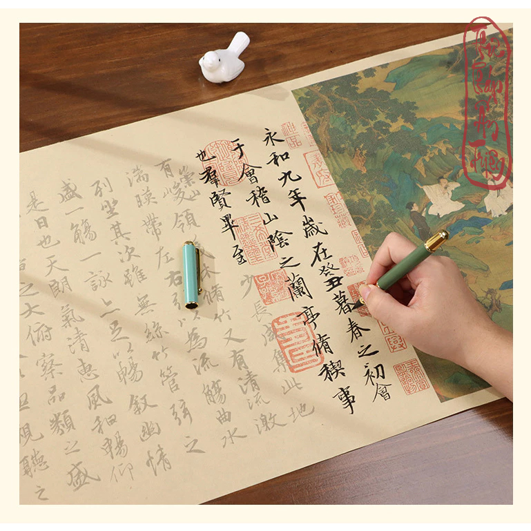 Luyện chữ Hán [ Tặng bút mực + dây tua rua ] Luyện Viết Chữ Hán Khải Thư Lan Đình Tự - Đằng Vương Các Tự  Cuộn 2m