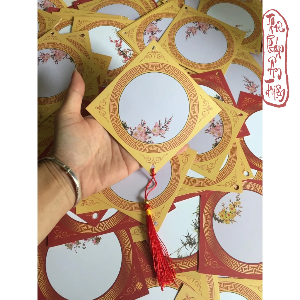 GIẤY THƯ PHÁP XẤP 5 LIỄN CỨNG MINI QUẢ TRÁM VIẾT CHỮ THƯ PHÁP TREO CÀNH MAI CÀNH ĐÀO có miễn phí vận chuyển