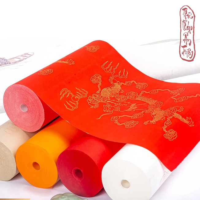 GIẤY VIẾT THƯ PHÁP Cuộn 20m Giấy Xuyến Chỉ Hoa Văn Rồng Cưỡi Mây có miễn phí vận chuyển có mã giảm giá