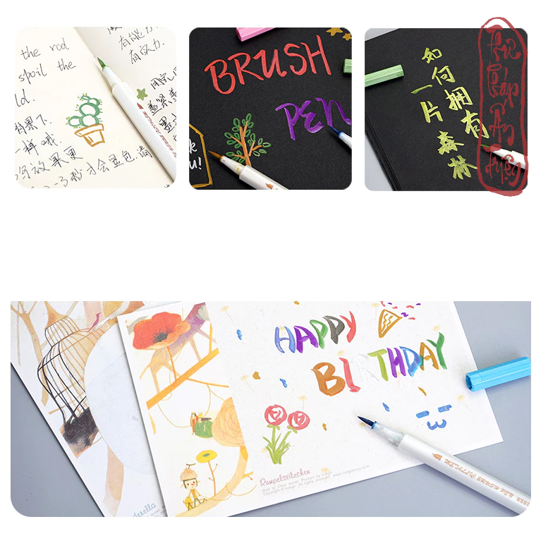 Bút brush viết calligraphy - viết sổ Bullet Journal STA nhiều màu sắc
