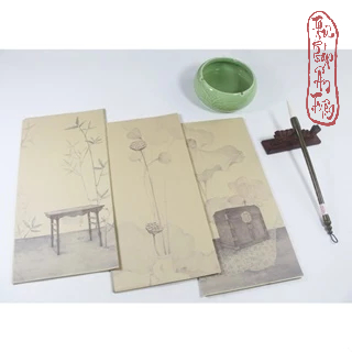 Tập 20 tờ Giấy Xuyến Chỉ In Nền Tranh Sen Trúc Thủy Mặc Viết Chữ Thư Pháp Việt / Trung