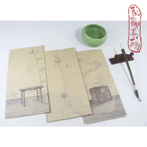 Tập 20 tờ Giấy Xuyến Chỉ In Nền Tranh Sen Trúc Thủy Mặc Viết Chữ Thư Pháp Việt / Trung