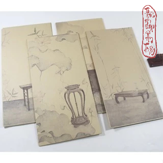 Tập 20 tờ Giấy Xuyến Chỉ In Nền Tranh Sen Trúc Thủy Mặc Viết Chữ Thư Pháp Việt / Trung