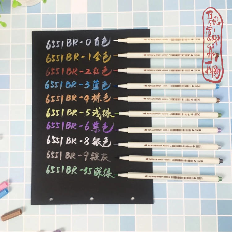Bút brush viết calligraphy - viết sổ Bullet Journal STA nhiều màu sắc