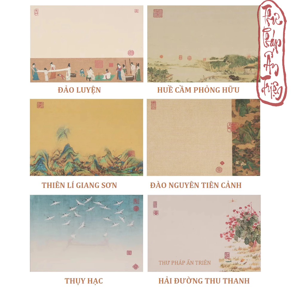 6 Mẫu Giấy Xuyến Chỉ Luyện Viết Thư Pháp Chữ Hán Việt In Nền Tranh Thủy Mặc Cổ Trang