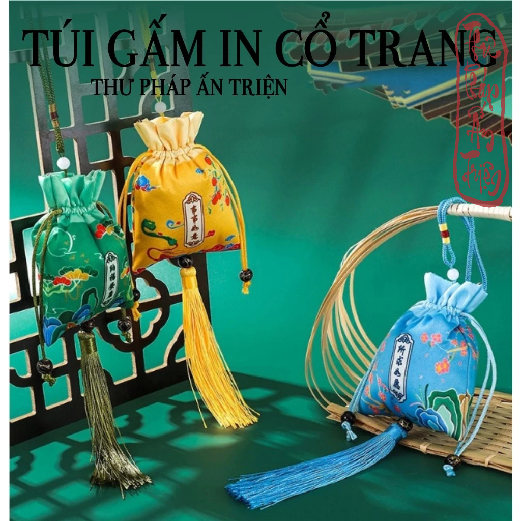 TÚI GẤM IN HOA CỔ TRANG CẦU BÌNH AN MAY MẮN CẦU TÀI LỘC HANH THÔNG TÚI ĐỰNG TRANG SỨC LÌ XÌ