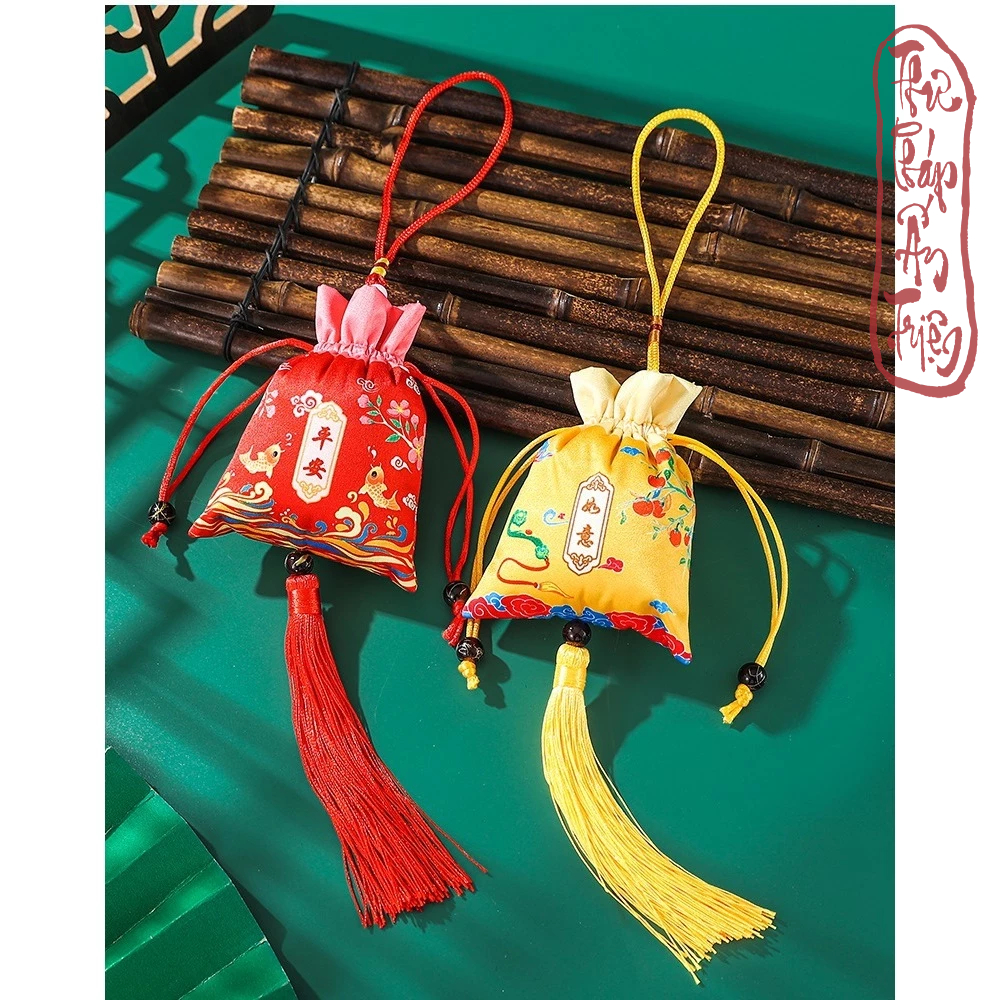 TÚI GẤM IN HOA CỔ TRANG CẦU BÌNH AN MAY MẮN CẦU TÀI LỘC HANH THÔNG TÚI ĐỰNG TRANG SỨC LÌ XÌ