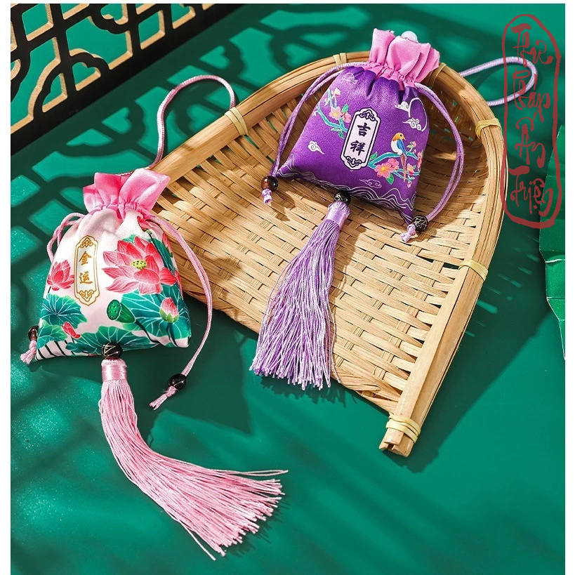 TÚI GẤM IN HOA CỔ TRANG CẦU BÌNH AN MAY MẮN CẦU TÀI LỘC HANH THÔNG TÚI ĐỰNG TRANG SỨC LÌ XÌ