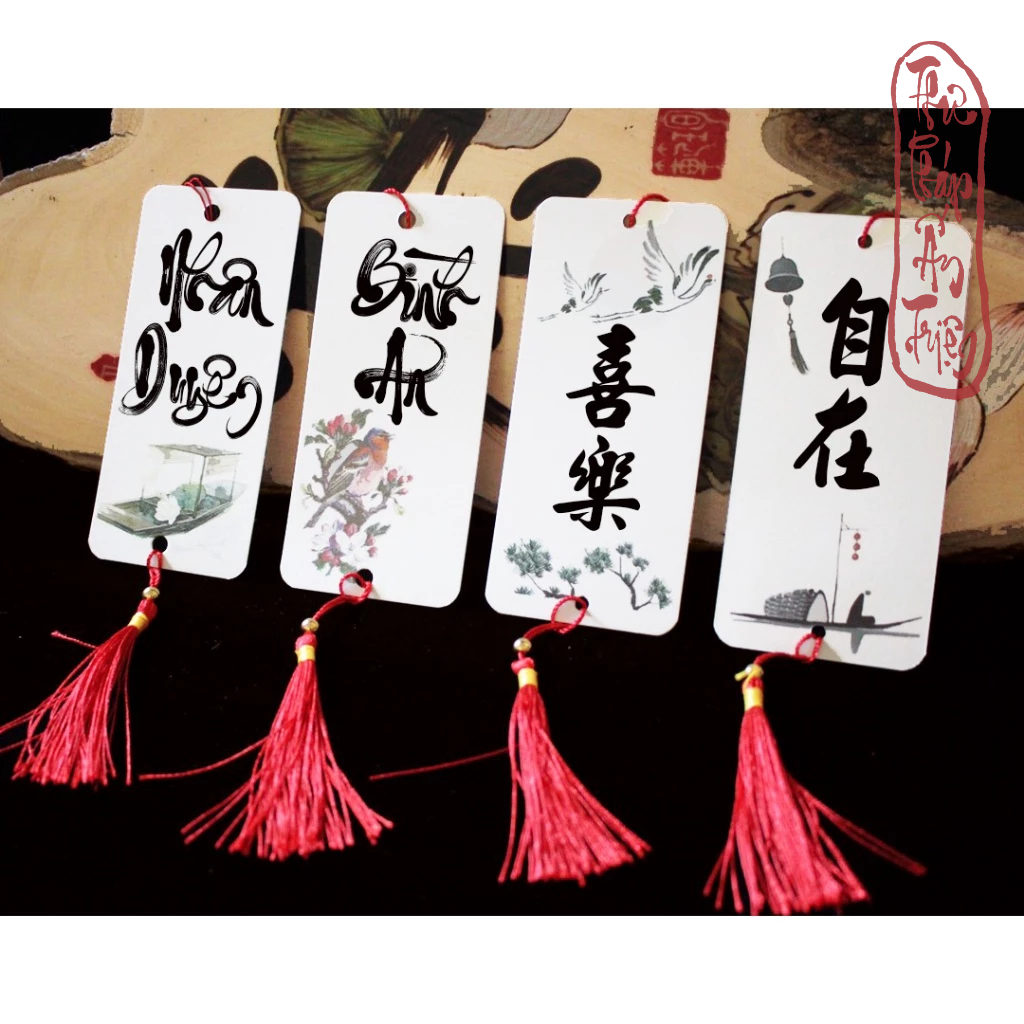 10 Liễn Mini Thư Pháp Cổ Trang In 2 Mặt Làm Bookmark, Treo Cành Mai Đào Tết