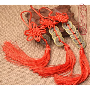 Dây xu ngũ đế, dây tua rua treo phong thủy - Đồng tâm kết xu may mắn tua rua phong cách cổ trang