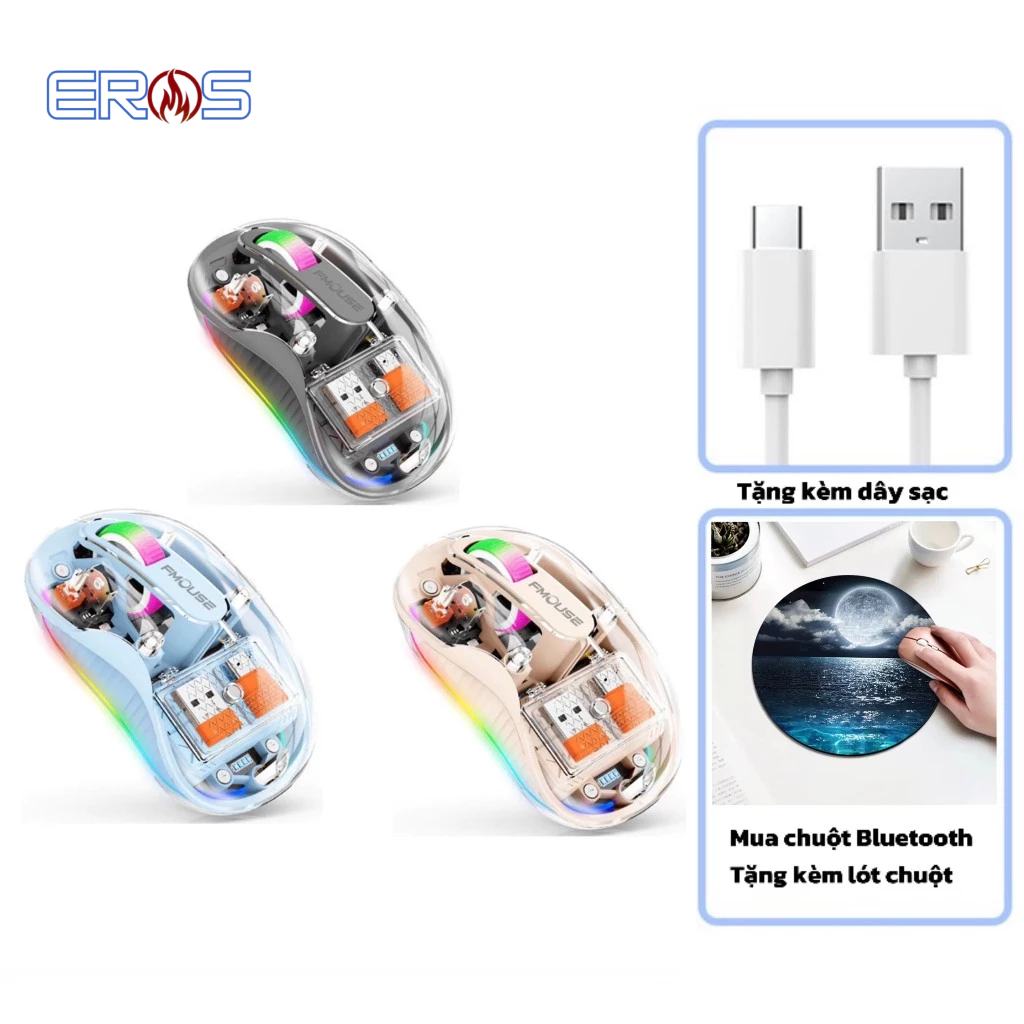 Chuột Không dây EROS M333 RGB Bluetooth- Pin sạc- DPI 2400 NEW2024 ...