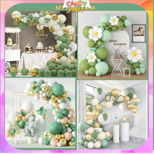 Set bóng bay trang trí sinh nhật, thôi nôi cho bé trai bé gái, người lớn tone xanh siêu xinh tặng kèm bơm, băng dính SAN