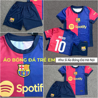 Bộ Quần Áo Bóng Đá Trẻ Em, Áo Đá Banh Trẻ Em CLB Barca Mùa mới in tên số Messi