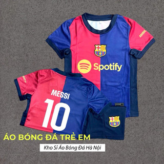 Bộ Quần Áo Bóng Đá Trẻ Em, Áo Đá Banh Trẻ Em CLB Barca Mùa mới in tên số Messi