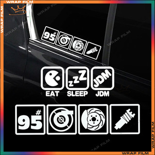 Tem dán kính Ô tô phản quang trắng xám (eat, Sleep, JDM)