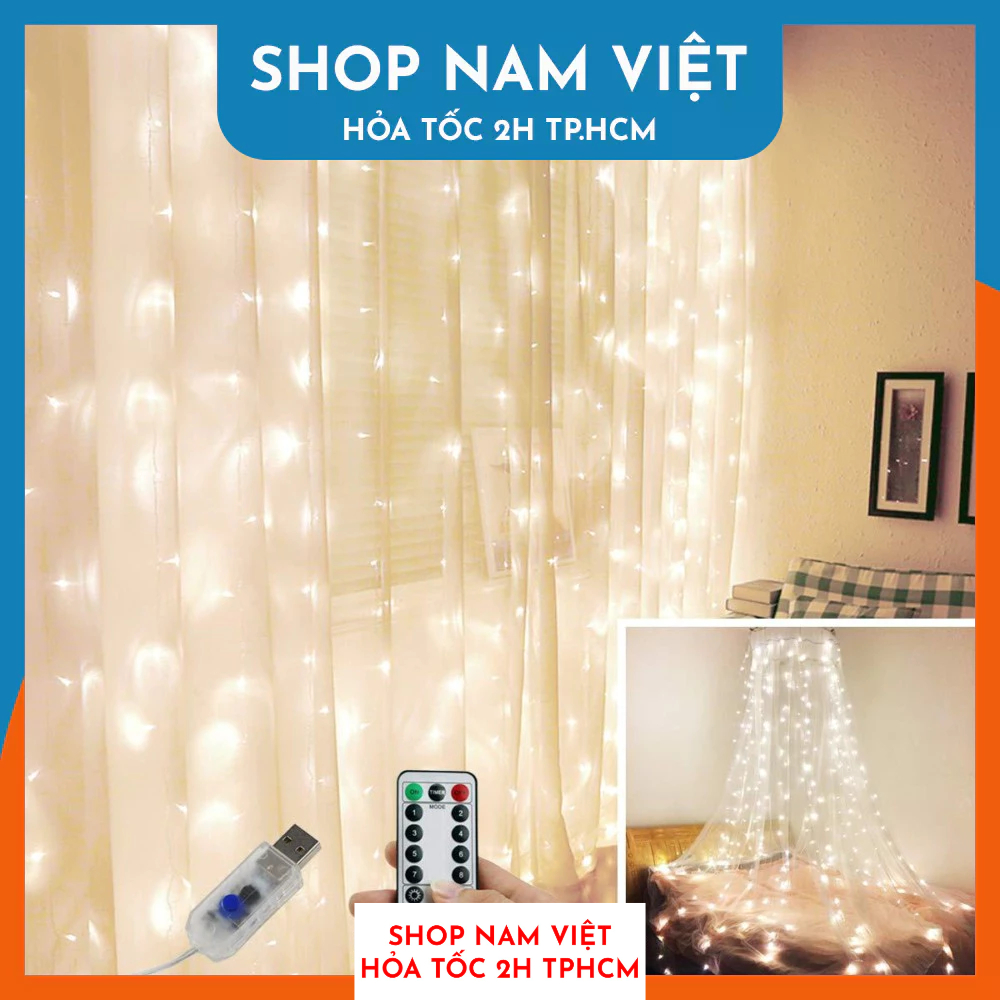 Dây Đèn LED Trang Trí Rèm Cửa 300 Bóng 10 sợi 3x3 Mét Kèm Remote ...
