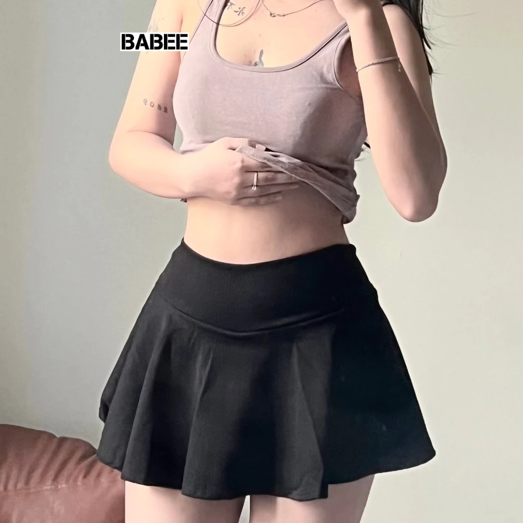 Chân Váy Nữ BABEE Dáng Ngắn Xòe Kiểu Búp Bê LALISA Lưng Cao Có Lót Trong Chất Thun Thoải Mái