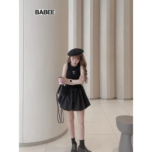 Đầm Váy Nữ BABEE Kiểu 2 Dây 3 Lỗ Sát Nách Thêu Nơ Phối Vạt Phồng Ôm Body Kiểu Cá Tính Năng Động