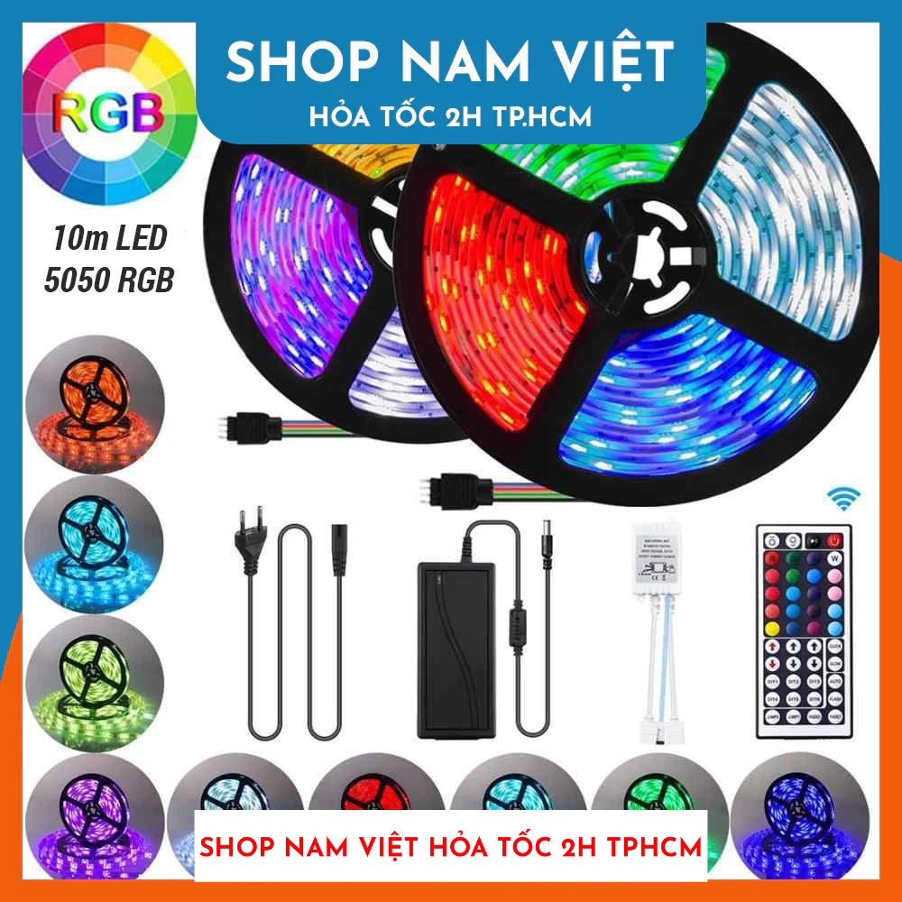 Combo 10m Dây Đèn Led 5050 RGB Chống Nước Kèm Nguồn và Remote 44 Phím ...