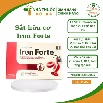 Sắt hữu cơ Iron Forte - Bổ sung Sắt hữu cơ, không nóng, không táo - Bổ sung sắt cho mẹ bầu, người thiếu máu - Italia