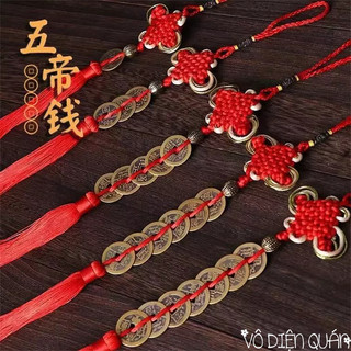 Dây xu ngũ đế, dây tua rua treo phong thủy - Đồng tâm kết xu may mắn tua rua phong cách cổ trang