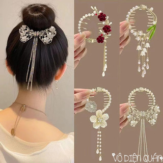 Kẹp Búi Tóc Phong Cách Cổ Trang - Kẹp Tóc Đuôi Ngựa Càng Cua Kim Loại Hoa Châu Hồ Điệp Cho Nữ Trang Điểm Cô Dâu