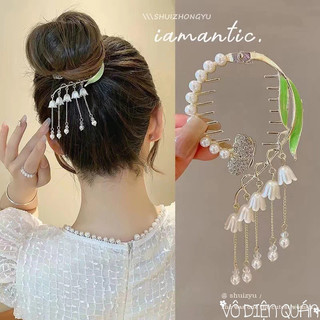 Kẹp Búi Tóc Phong Cách Cổ Trang - Kẹp Tóc Đuôi Ngựa Càng Cua Kim Loại Hoa Châu Hồ Điệp Cho Nữ Trang Điểm Cô Dâu