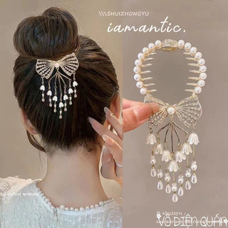 Kẹp Búi Tóc Phong Cách Cổ Trang - Kẹp Tóc Đuôi Ngựa Càng Cua Kim Loại Hoa Châu Hồ Điệp Cho Nữ Trang Điểm Cô Dâu