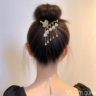 Kẹp Búi Tóc Phong Cách Cổ Trang - Kẹp Tóc Đuôi Ngựa Càng Cua Kim Loại Hoa Châu Hồ Điệp Cho Nữ Trang Điểm Cô Dâu