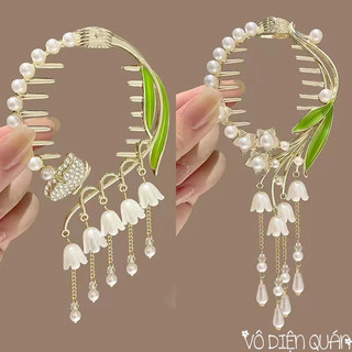 Kẹp Búi Tóc Phong Cách Cổ Trang - Kẹp Tóc Đuôi Ngựa Càng Cua Kim Loại Hoa Châu Hồ Điệp Cho Nữ Trang Điểm Cô Dâu