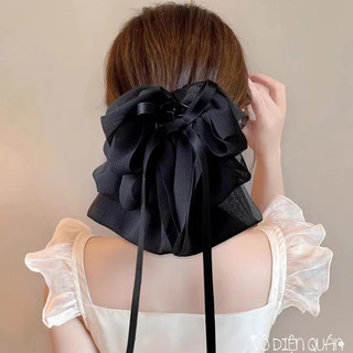 Kẹp Tóc Càng Cua Phôi Nơ Voan Nhăn Sâm Hệ Lưu Tô Phong Cách Bánh Bèo Hiền Dịu Dễ Thương