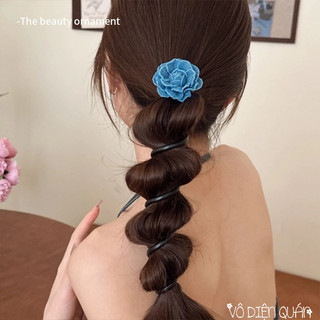 Kẹp Tóc Lò Xo Hồng Bảo Lam Hoa Cố Định Đuôi Tóc Phong Cách Đơn Giản Thanh Lịch Hàn Quốc Cho Nữ