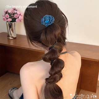 Kẹp Tóc Lò Xo Hồng Bảo Lam Hoa Cố Định Đuôi Tóc Phong Cách Đơn Giản Thanh Lịch Hàn Quốc Cho Nữ