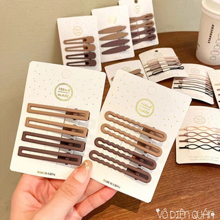 Vỉ 4c Kẹp Tóc Mái - Kẹp Tóc Mini Màu Cafe CHo Nữ Phong Cách Hàn Quốc Thời Tranh Bánh Bèo