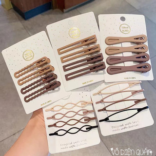 Vỉ 4c Kẹp Tóc Mái - Kẹp Tóc Mini Màu Cafe CHo Nữ Phong Cách Hàn Quốc Thời Tranh Bánh Bèo