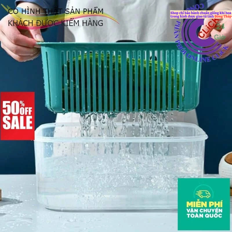 Hộp kèm rổ đựng thực phẩm, bảo quản rau củ quả tủ lạnh, Hộp đựng thực phẩm tủ lạnh cao cấp, 2 lớp chống úng, chất liệu t