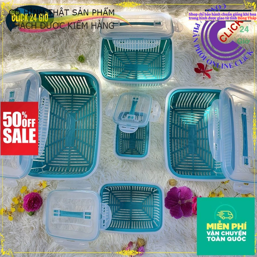 Hộp kèm rổ đựng thực phẩm, bảo quản rau củ quả tủ lạnh, Hộp đựng thực phẩm tủ lạnh cao cấp, 2 lớp chống úng, chất liệu t