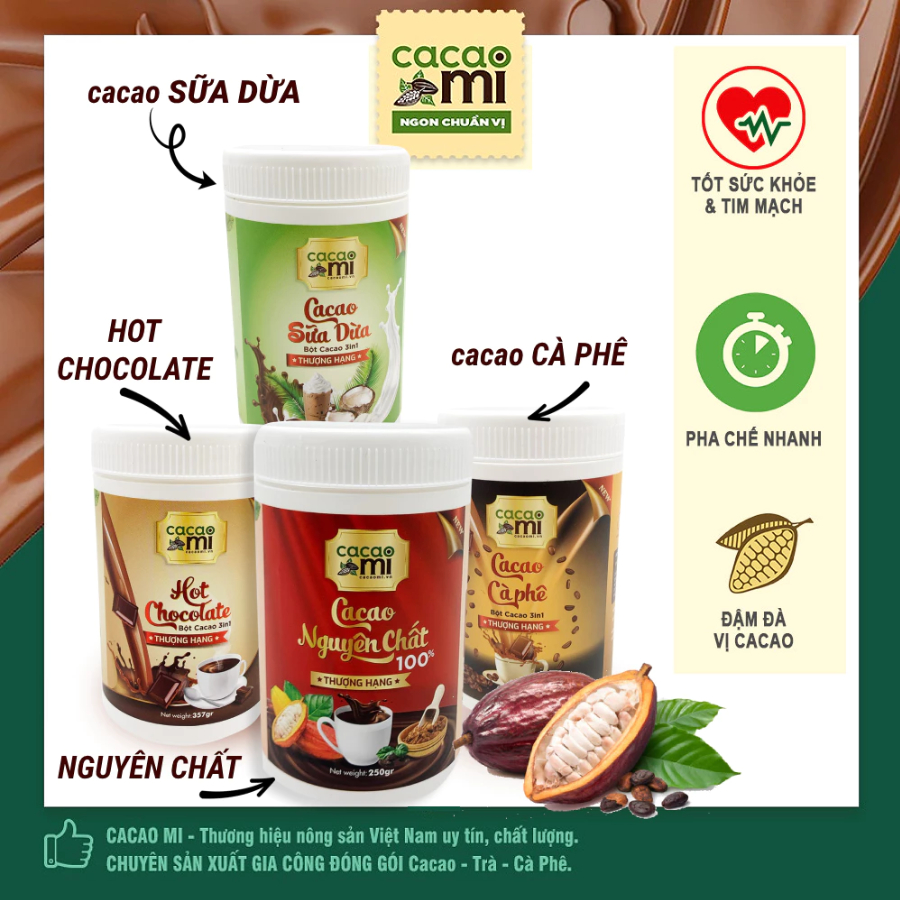 Ảnh Bột cacao thuần chay thơm ngon đậm ca cao nguyên chất mix 4 vị cà phê, sữa dừa, socola hũ tiện lợi 1