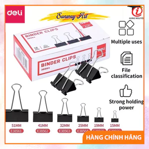 Kẹp bướm Deli màu đen size 15mm, 19mm, 25mm, 32mm, 41mm, 51mm 1 cái