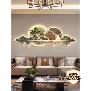 ( H12)( Hàng cao cấp ) Tranh Phong Cảnh Treo Tường Cao Cấp, Tranh Sơn Thủy Hữu Tình Có Đèn Led Hottrend 2025 HỔ DECOR