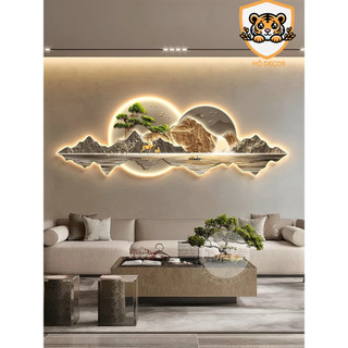 ( H12)( Hàng cao cấp ) Tranh Phong Cảnh Treo Tường Cao Cấp, Tranh Sơn Thủy Hữu Tình Có Đèn Led Hottrend 2025 HỔ DECOR