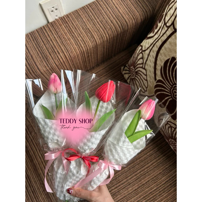[ CÓ HỎA TỐC ] HOA HỒNG ỐC QUẾ 1 BÔNG KÈM LƯỚI TUYẾT (HOA ĐỎ GIẤY THƯỜNG)