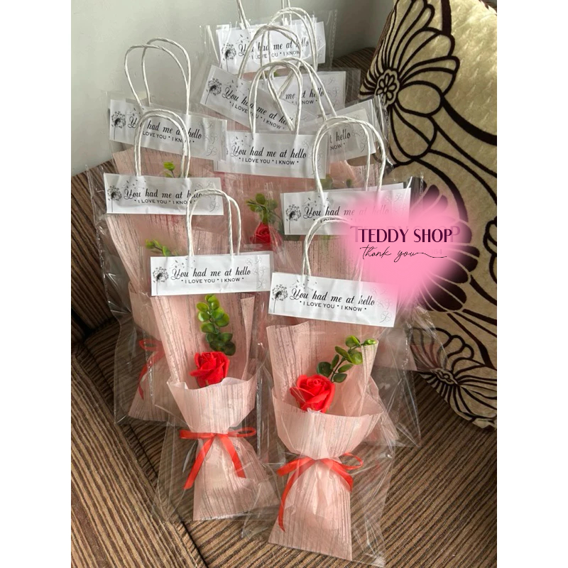 [QUÀ TẶNG ] Bó hoa hồng sáp thơm 1 bông kèm túi (tông sáng)