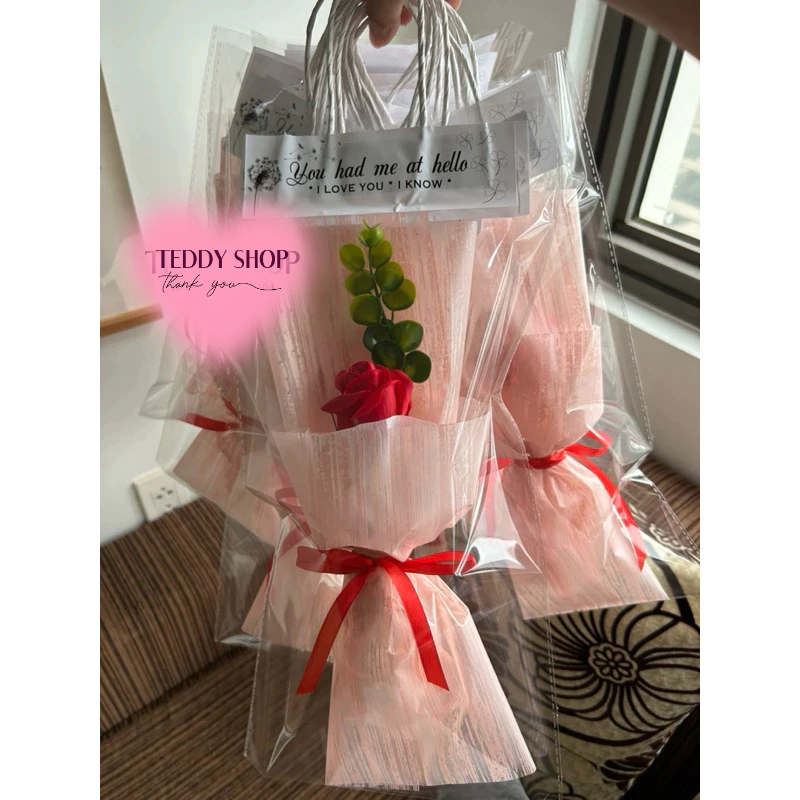 [QUÀ TẶNG ] Bó hoa hồng sáp thơm 1 bông kèm túi (tông sáng)