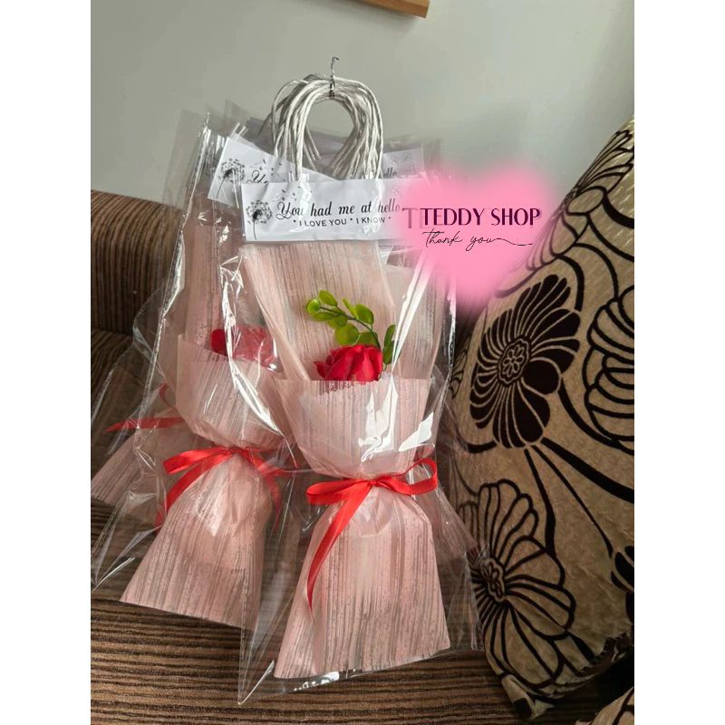 [QUÀ TẶNG ] Bó hoa hồng sáp thơm 1 bông kèm túi (tông sáng)