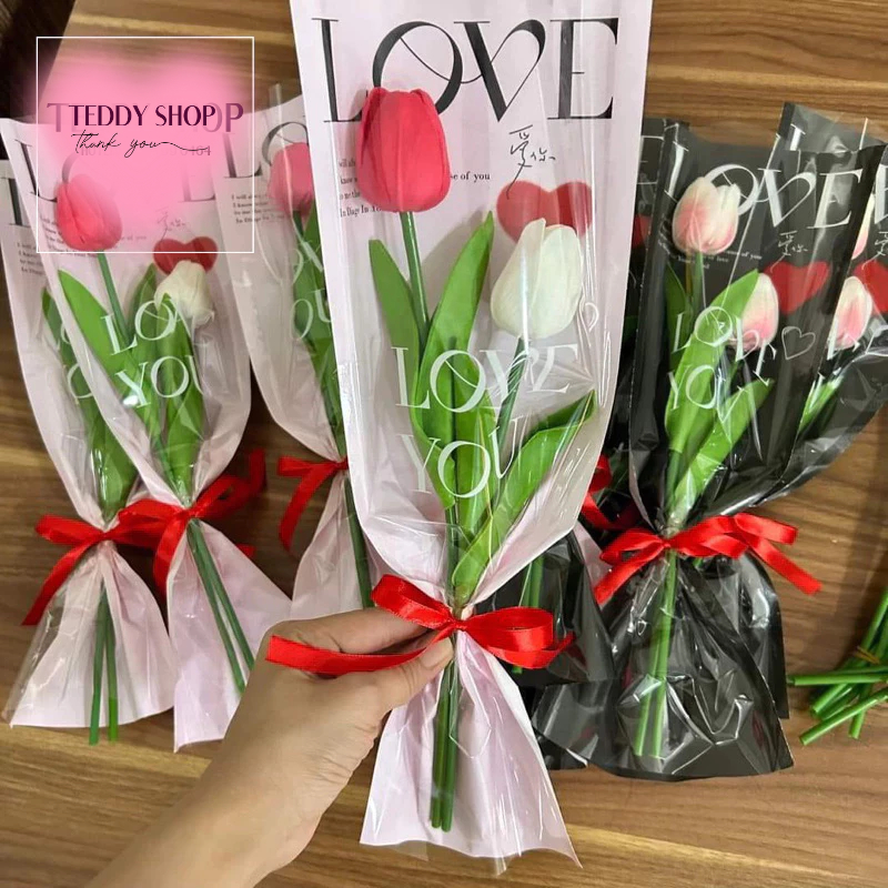 [ CÓ HỎA TỐC ] HOA TULIP 2 BÔNG GIẤY LOVE