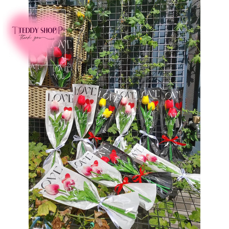 [ CÓ HỎA TỐC ] HOA TULIP 2 BÔNG GIẤY LOVE