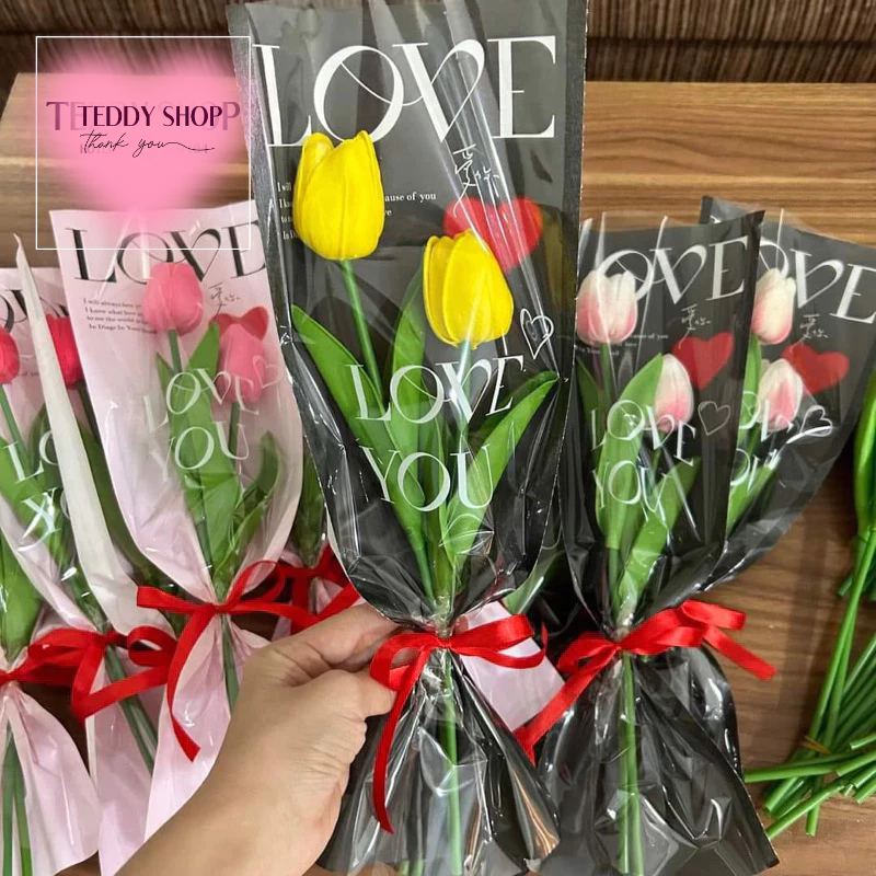 [ CÓ HỎA TỐC ] HOA TULIP 2 BÔNG GIẤY LOVE